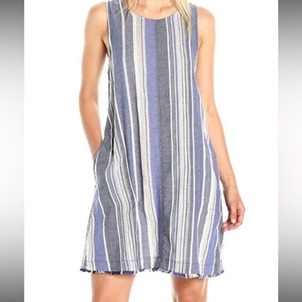 Anthropologie Blue Gray Striped Sleeveless Dress
